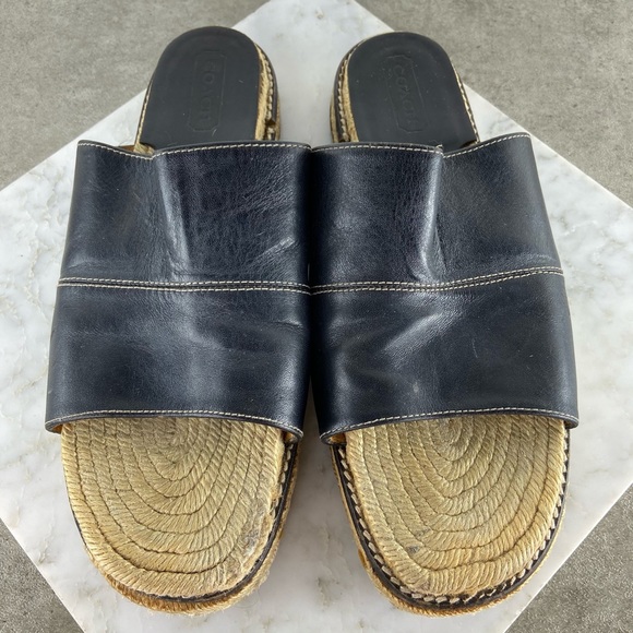 LAST DAY!!!    Coach Black Leather Espadrille Slide Sandals - Picture 4 of 11
